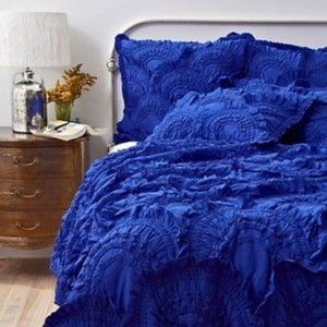 Anthropologie Rivulets Quilt in Cobalt Blue (Queen) with 2 Euro Shams